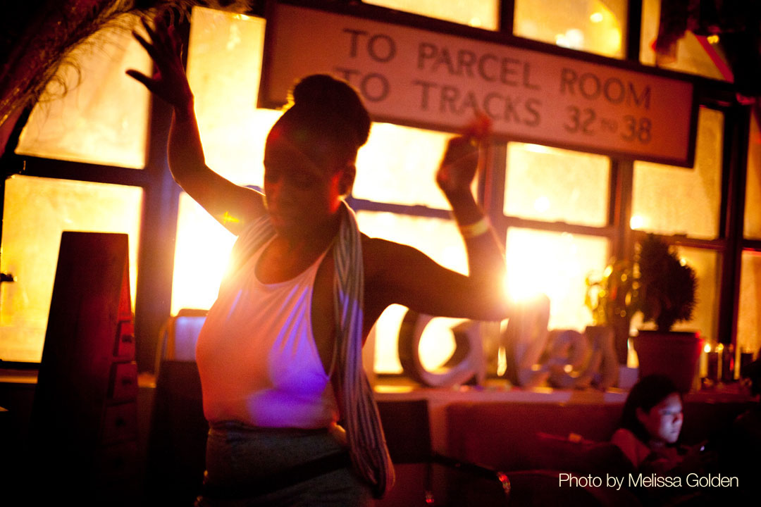 Eden dancing at a Stranded from Burning Man party. Photo by Melissa Golden.